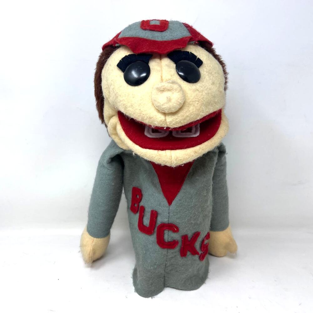Vintage Ohio‎ State Buckeyes Mascot Brutus OSU Gray Red Felt 1978 Sheram Puppets